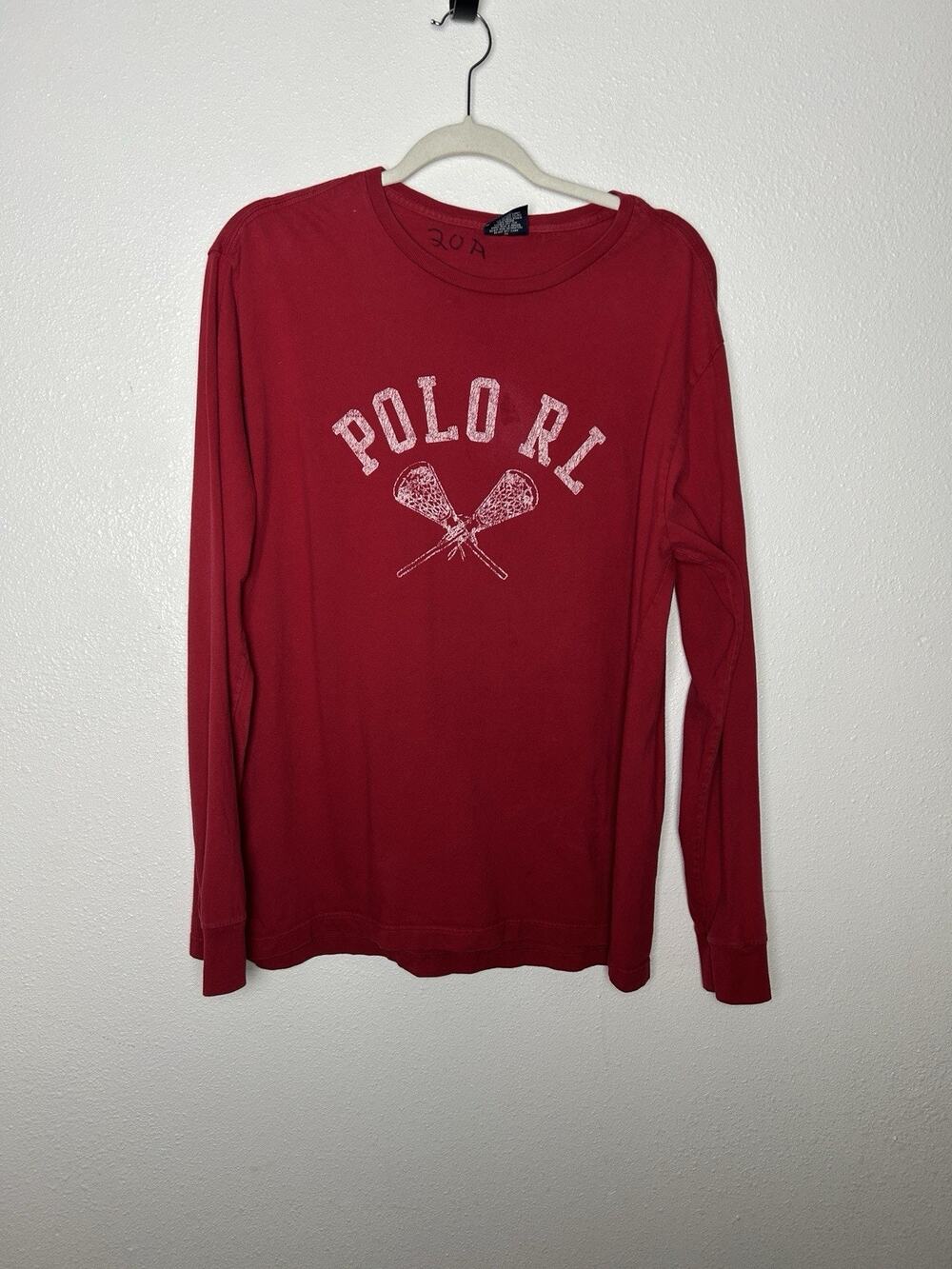 Vintage Polo Ralph Lauren Shirt Men L Red Lacrosse Graphic Tee Polo RL 90s